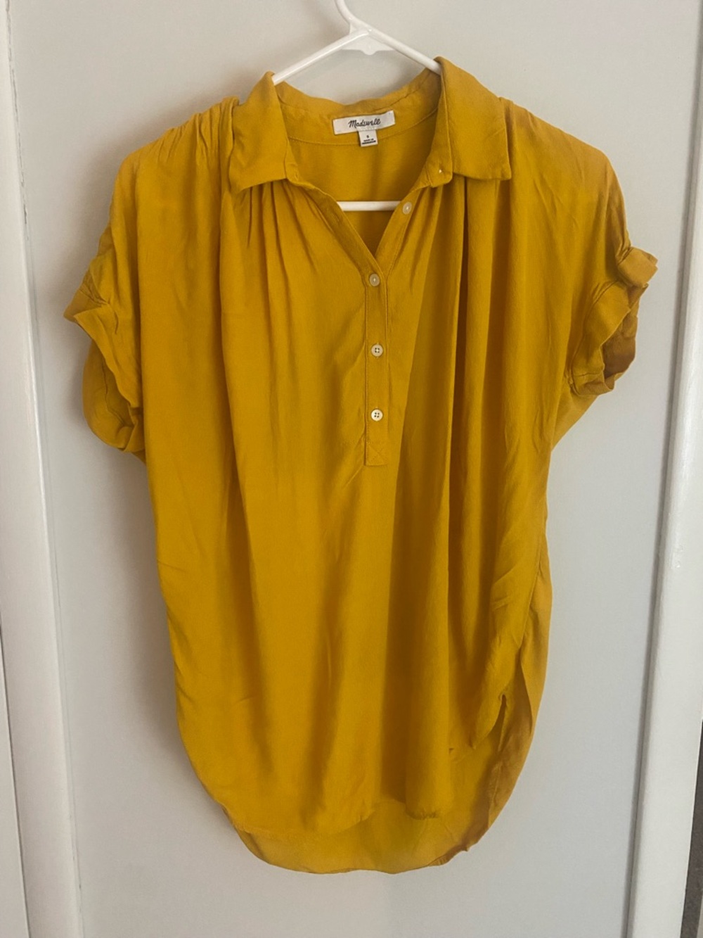 Madewell Central Drapey Popover Mustard Shirt Size S - Picture 2 of 9